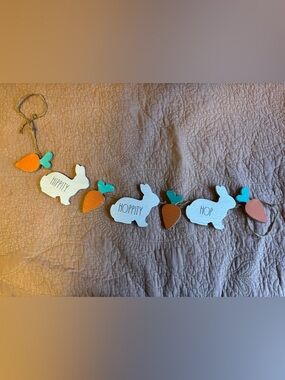 Rae Dunn Bunny and Carrot Garland - White, Orange, Teal